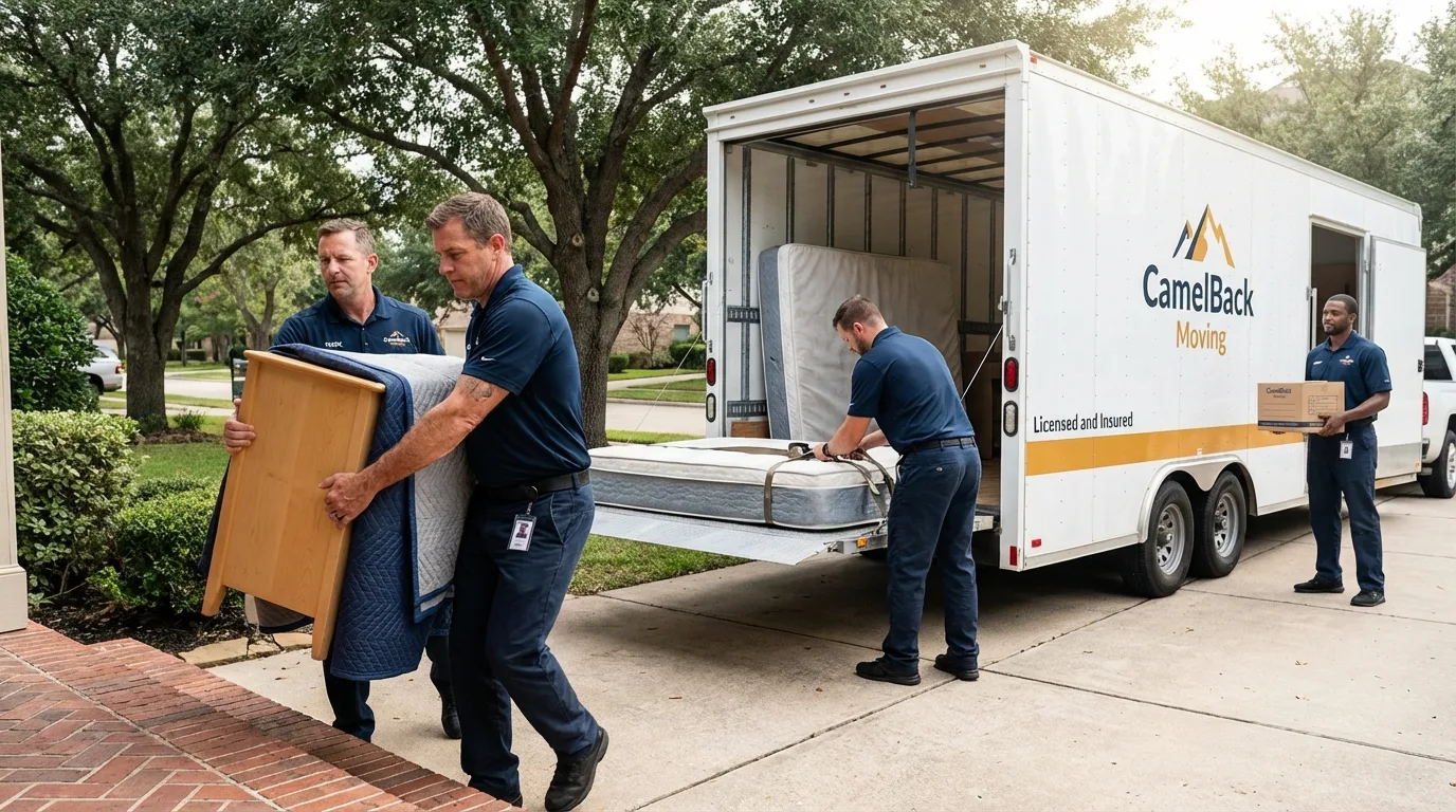 Crew loading residential truck for cross-state move from Cokato, MN